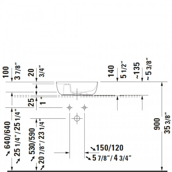 D Luv Ground Counter Top Basin 420x270mm_Stiles_TechDrawing_Image