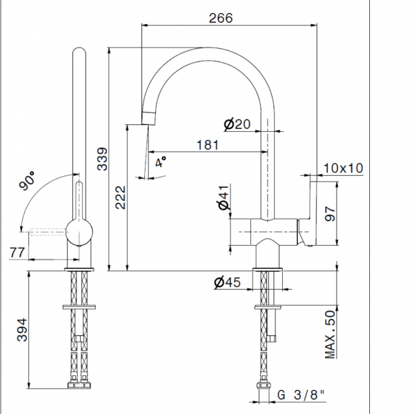 65921 Newform Ergo Sink Mixer with round spout_Stiles_TechDrawing_Image