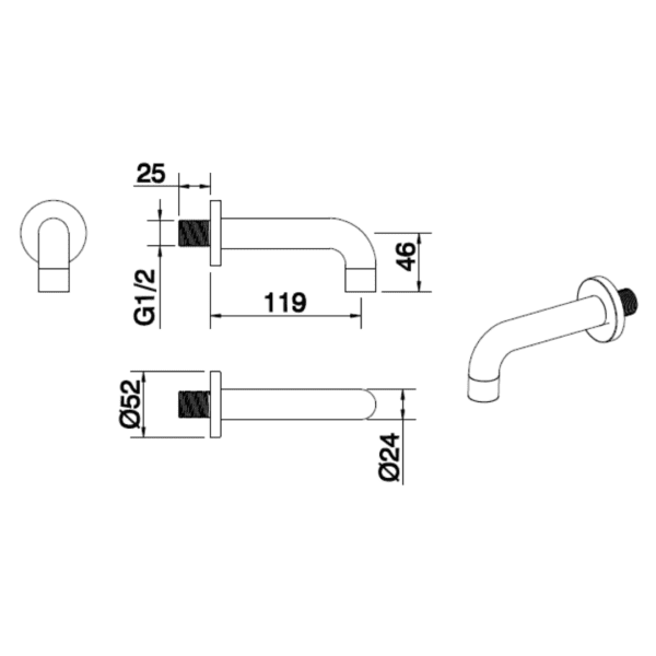 A109 Gio Bella Round Wall spout 130mm_Stiles_TechDrawing_Image