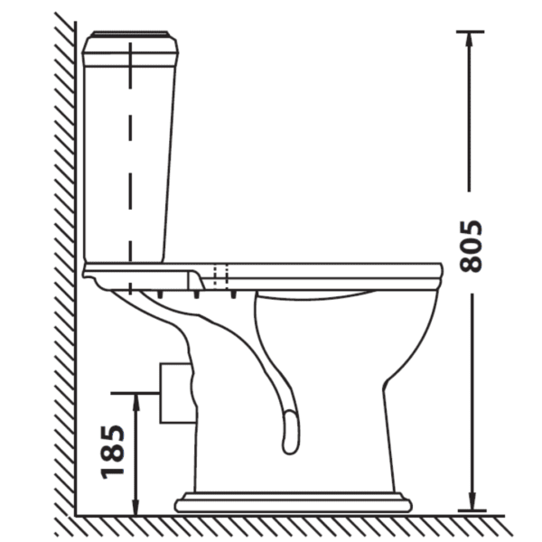 XTCL08A Betta CLASSICO White Front Flush Suite 390x805mm_Stiles_TechDrawing_Image